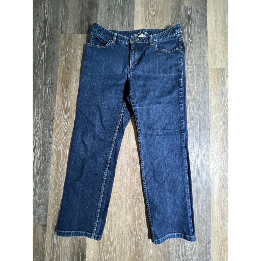 Liz Claiborne Straight Leg Jeans Womens 12 Dark Wash Blue Denim Embroidered 4353
